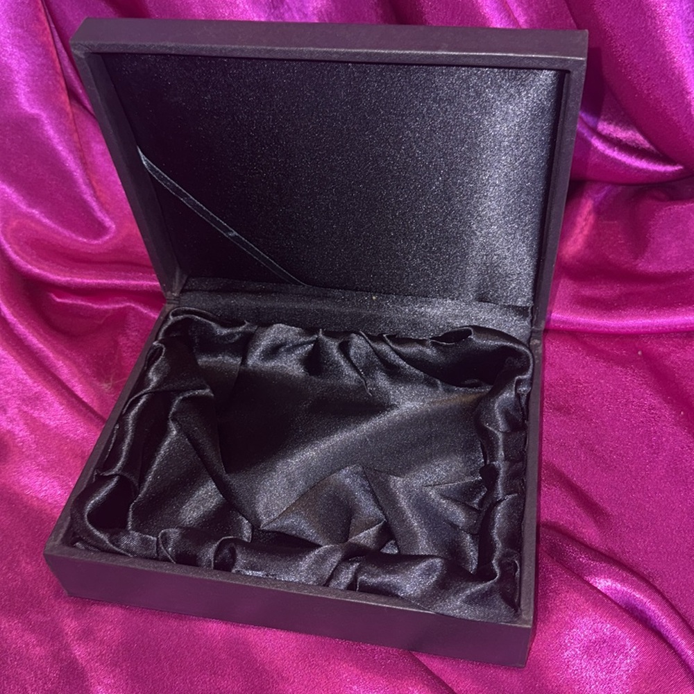 Beautiful black box with navy blue silk like interior for jewellery or treasures